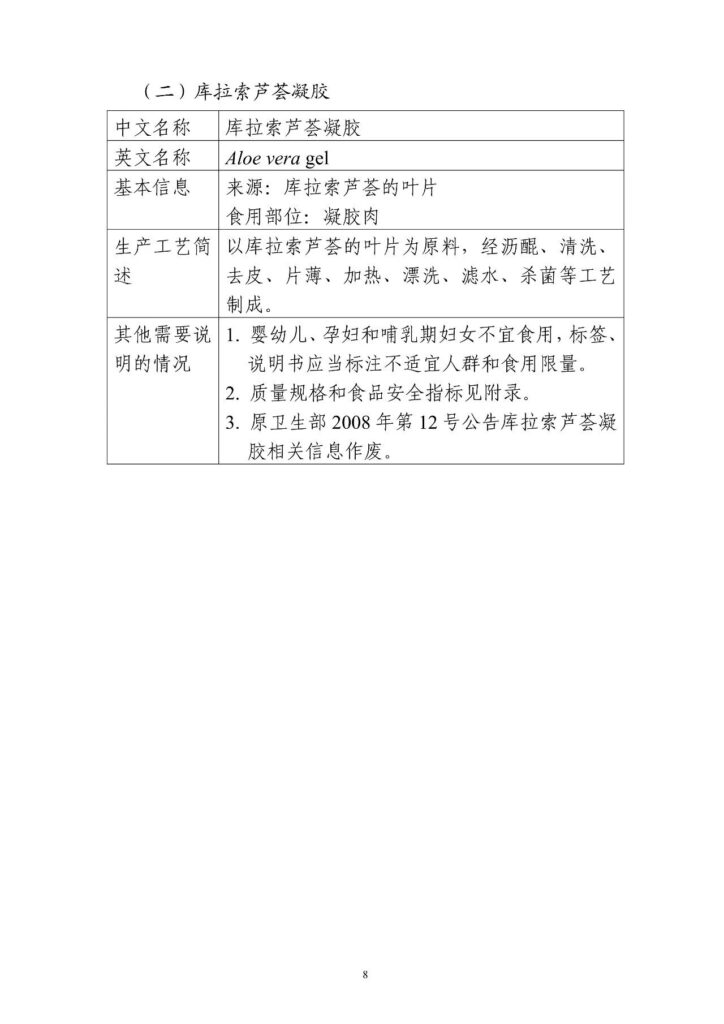 FiA食品配料展-新食品原料中库拉索芦荟凝胶的部分介绍
